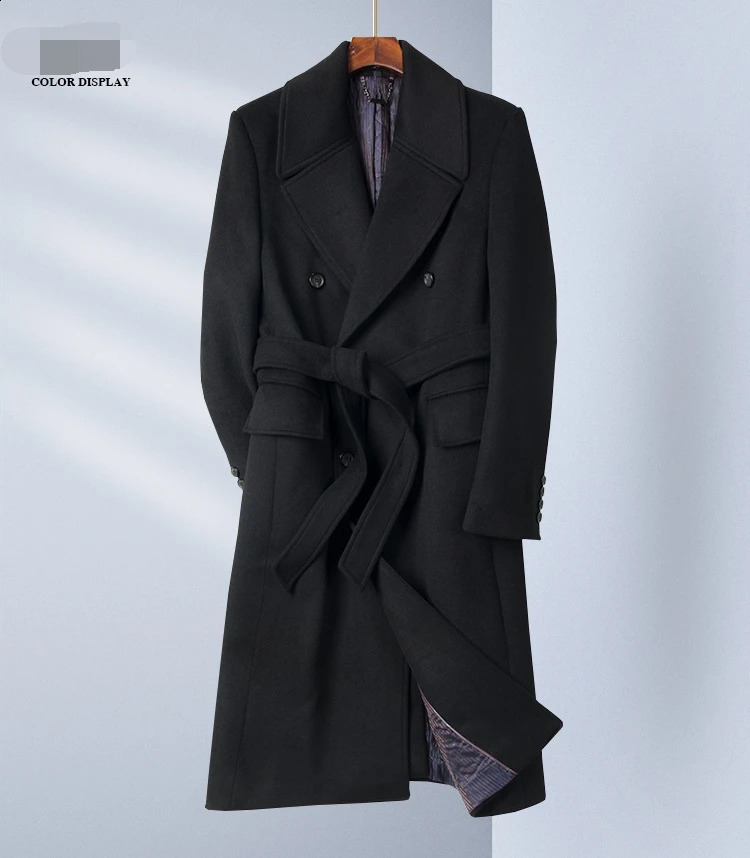 Mens wool stretch coat high-end camouflage handmade waistband casual double row plus size thin wool jacket 240829