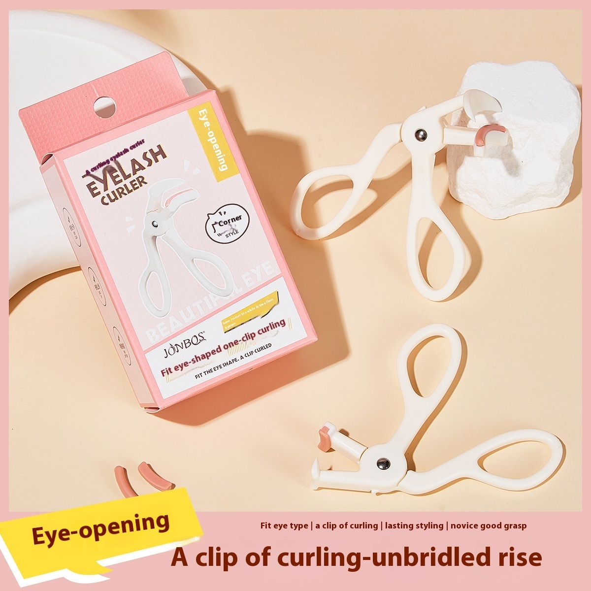 Jonbos's Innovative Curved Single Clip Eyelash Curler Compact & Powerful Lift Technique