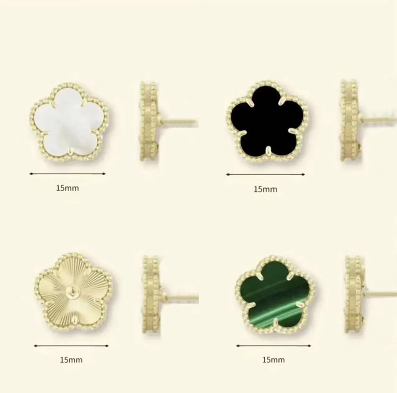 15mm Designer Clover Studs Earring Vintage Four Leaf Clover Charm Stud Earrings Mother-of-Pearl Stainless Steel Gold Studs Agate for Women wedding Jewelry gg026