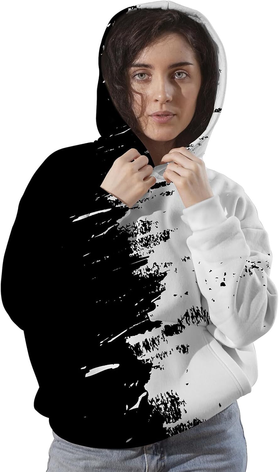 Hoodie for Mens Womens 3D printed hoodie suitable for teenagers and boys, pullover hoodie as a birthday gift Graphic Hoodies Black and white