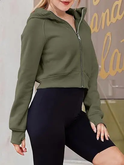 Hooded zipper short casual wool long sleeved sweater hooded sweatshirt womens 240827