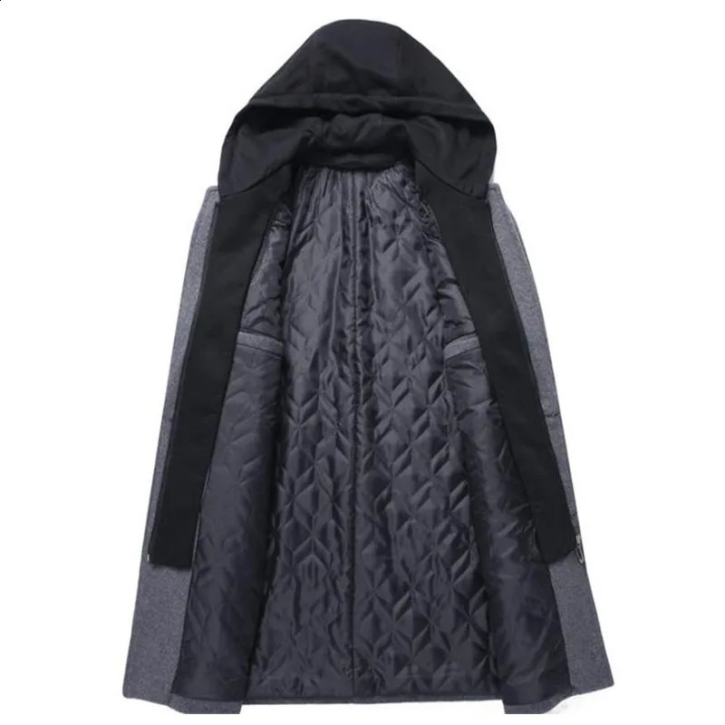 Autumn and winter mens hooded wool jacket autumn mens long windproof wool jacket casual thick slim fit jacket mens size M-5Xl 4 colors 240829