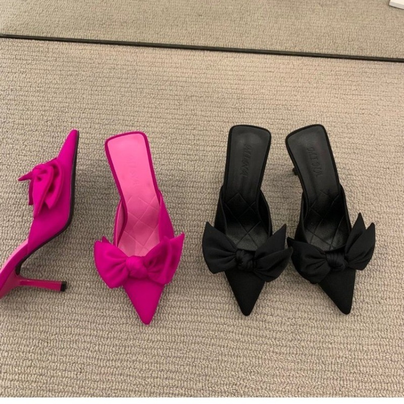 2024 Fashion Women Stiletto New Sexy High Heels Bowknot Slippers Flip ps Pointed Toe Slides Party Shoes Woman G308 0df2