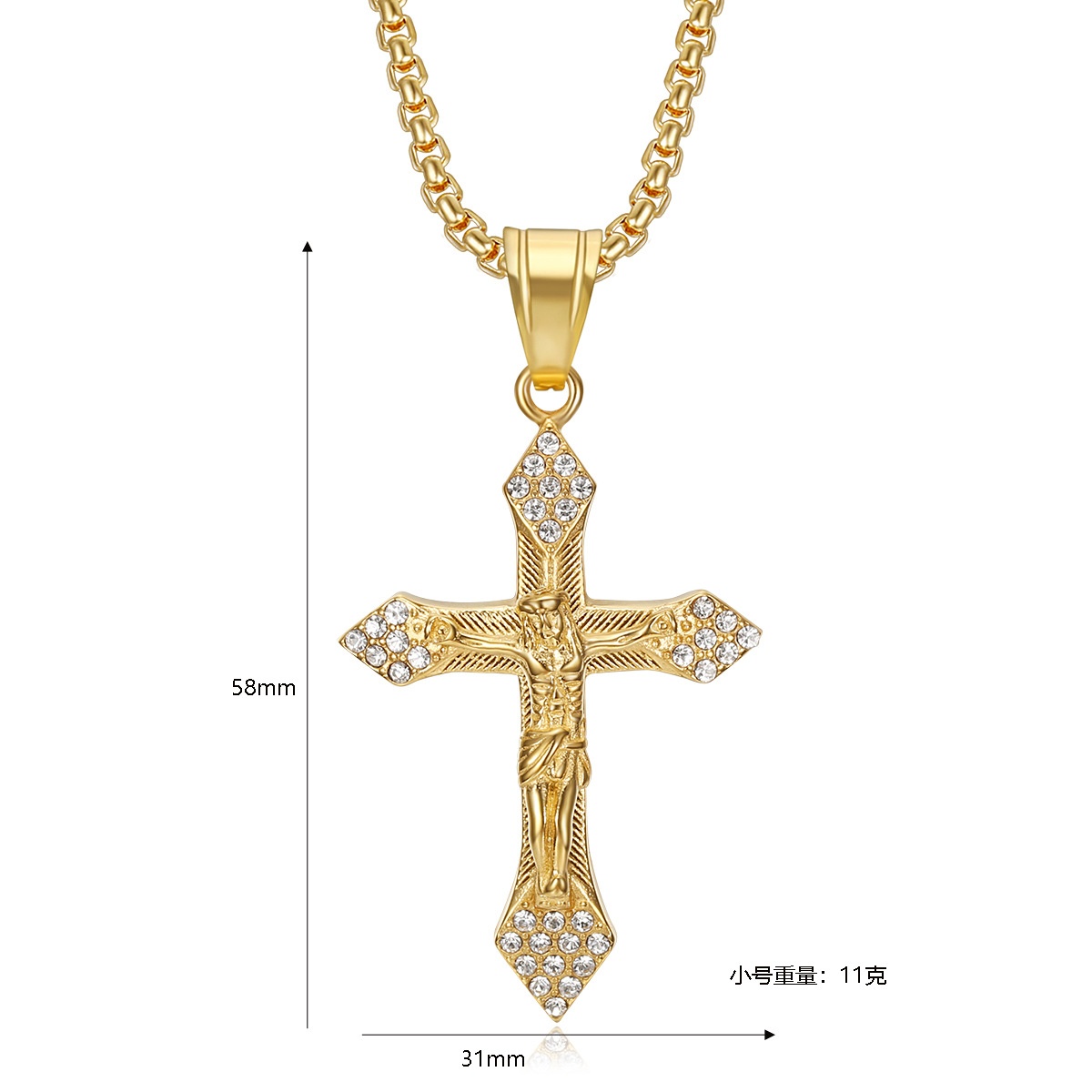 Retro Juses Corss Pendant Necklace Stainless Steel Gold Plated No Fade Jewelry