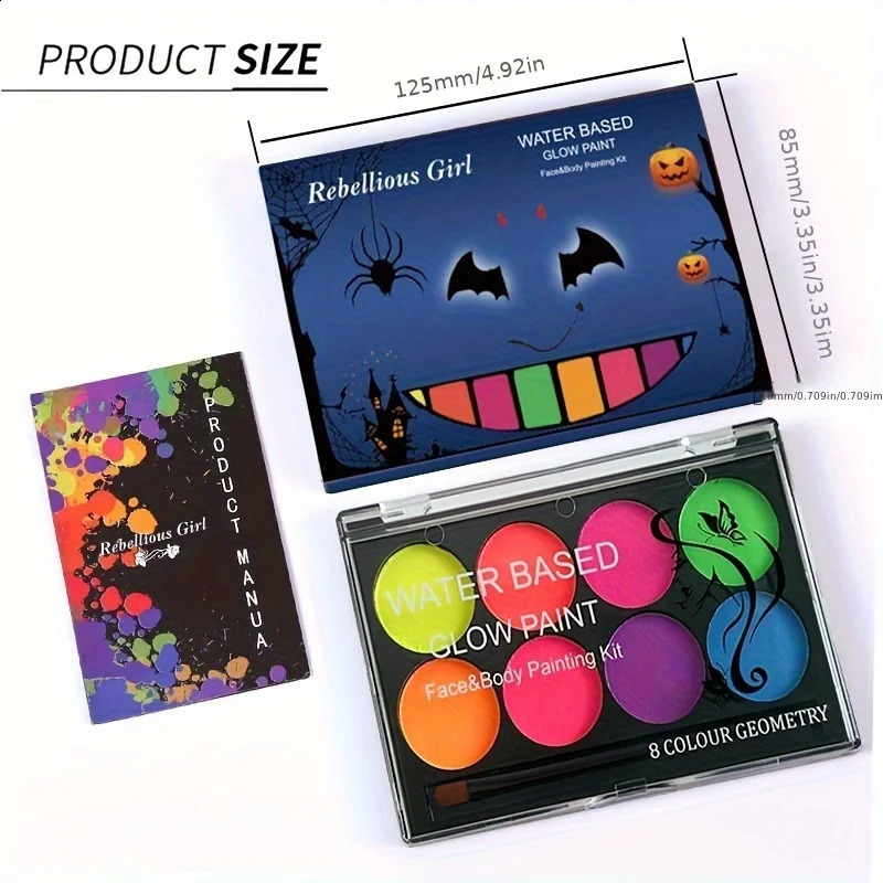 8-color luminous painting stickers body art painting UV luminous Halloween party dresses beauty and makeup 240829