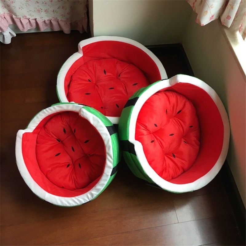 1pc Cute Kennel House Warm Cotton Watermelon Modeg Dog Mat Sofa Pet Cat for Dogs Fruit Bed S M L
