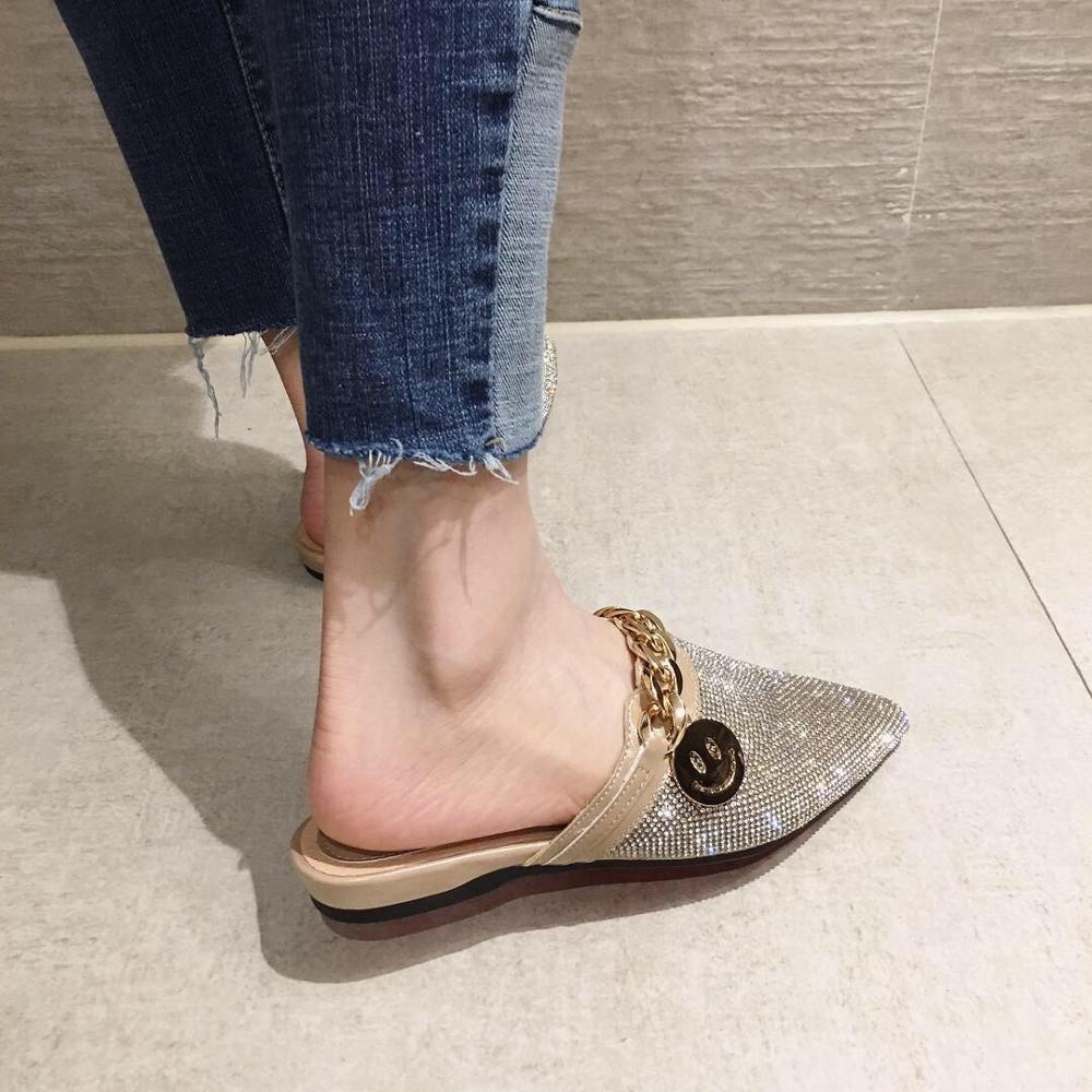 2024 Sparkly Rhie Slippers, Women's Metal Chain Slip-on Sandals for Evening Party dh911125171