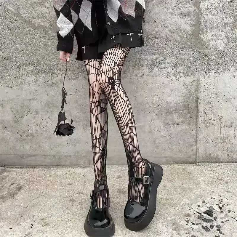 Socks Hosiery Gothic Dark Girls Skull Hollowed Out Tights Punk Women Sexy Fishnet Black Stockings Goth Lolita Nylon Spider Web Mesh Pantyhose Y2408330