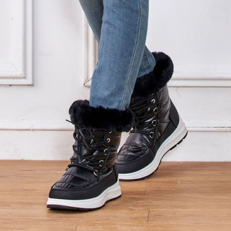 Fashion Faux Fur Waterproof Snow Boots Women Lace-Up Thicken Plush Winter Botas Mujer Non-Slip Warm Platform Ankle Boots