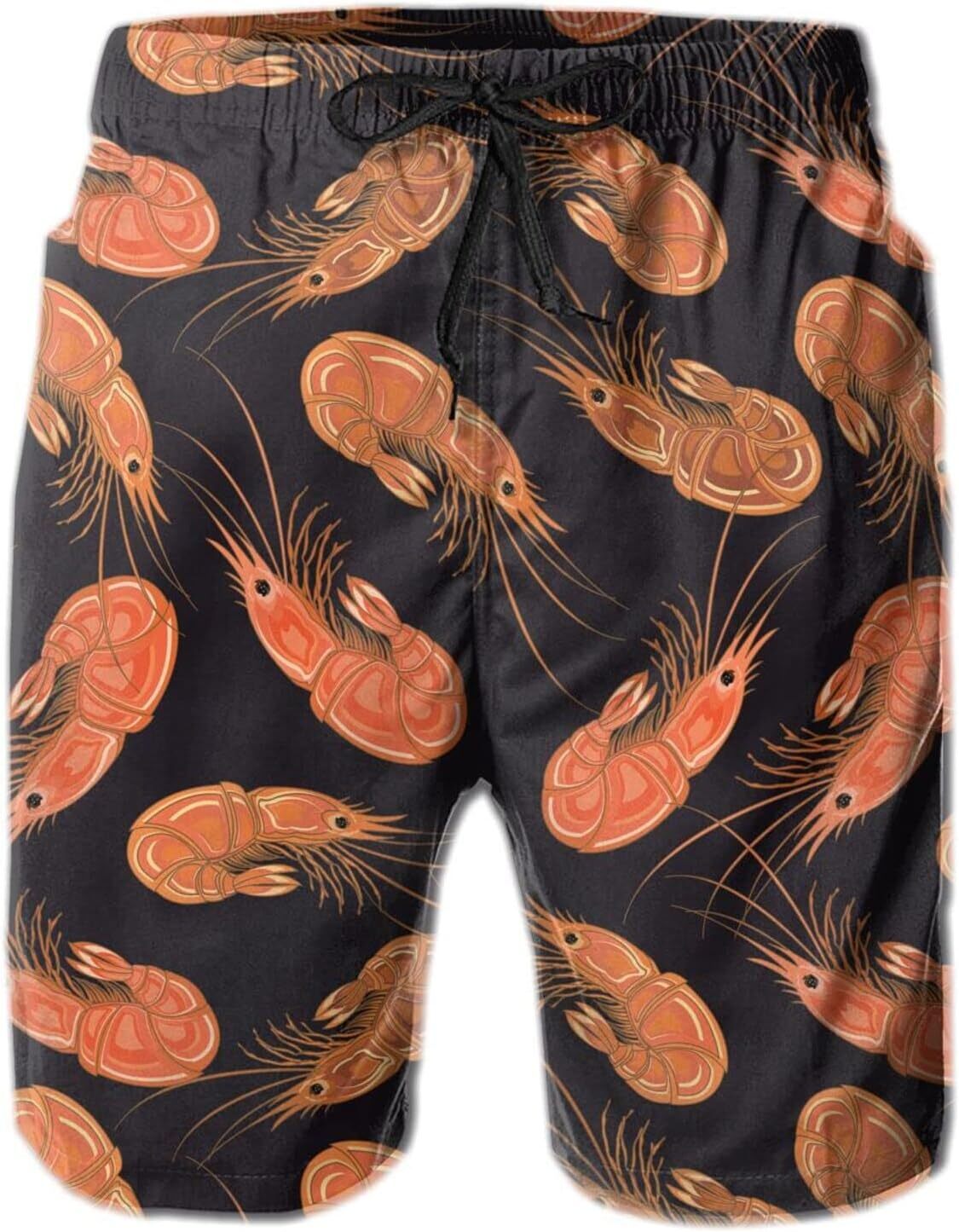 Mens Shorts 3D Printing Pattern Tasty Shrimps Swim Trunks Quick Dry Print Beach Board Swimwear