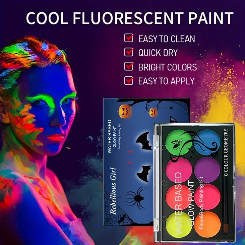 8-color luminous painting stickers body art painting UV luminous Halloween party dresses beauty and makeup 240829