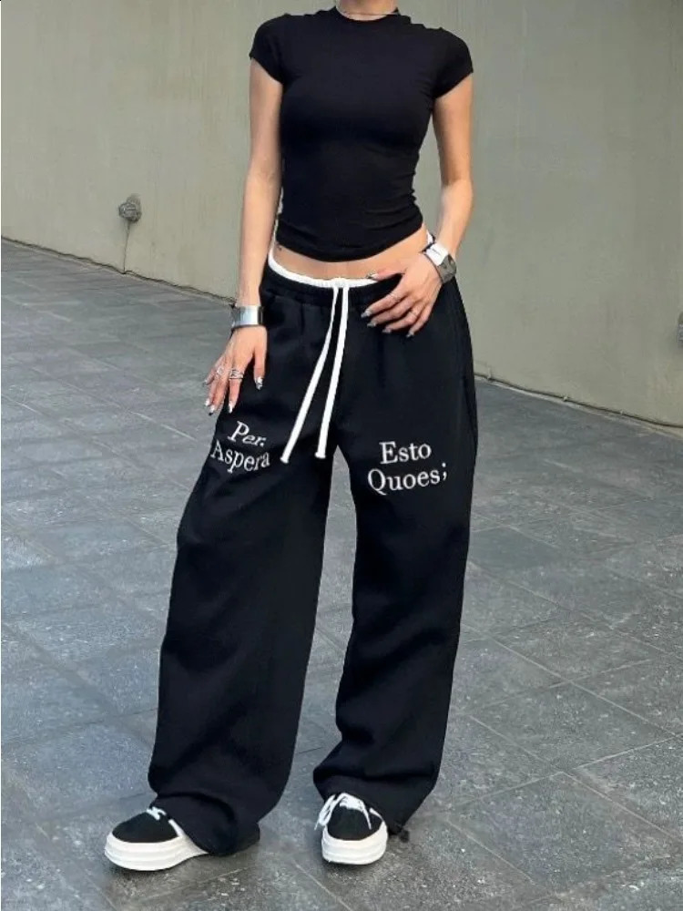 HOUZHOU Y2K retro bag black sports pants womens oversized Korean fashion Harajuku streetwear Gyaru Jogger Trousers 240827