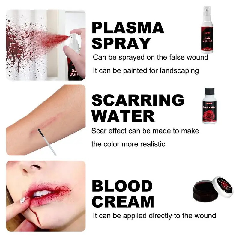 Halloween Makeup Kit Professional Body Painting Spooktacular Wound Scar Wax Makeup Fake Scalp Blood Smear Ghost Painting Kit 240829