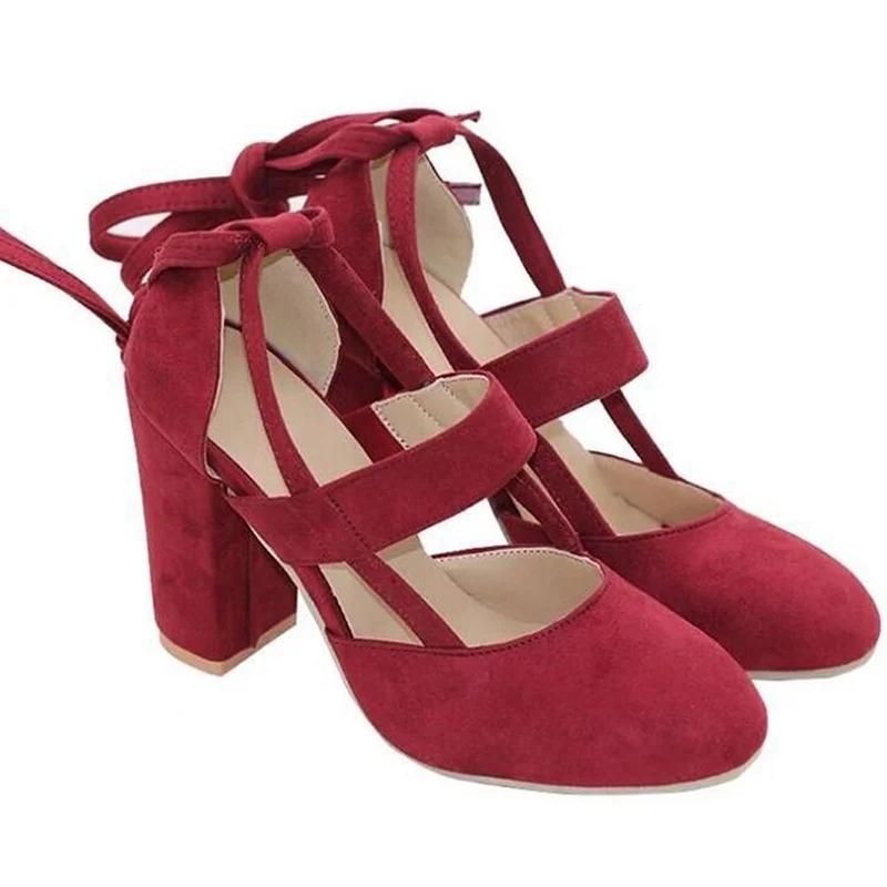Women's Pumps Plus Size 35-43 Women Gladiator Summer High Heels for Party Wedding Shoes Thick Heels Fashion Lace-up Female Black