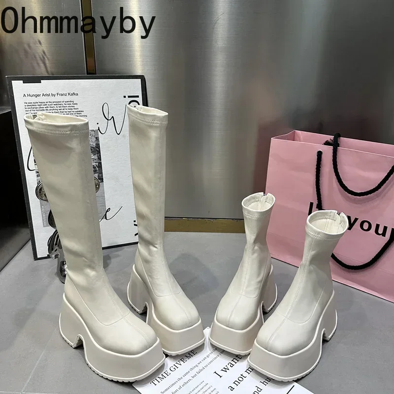 Chunky Winter Women Long Fashion Zippers Ladies Elegant Knee High Boots Platform Thick Bottom Women's Short Plush Footwear 5d45 's