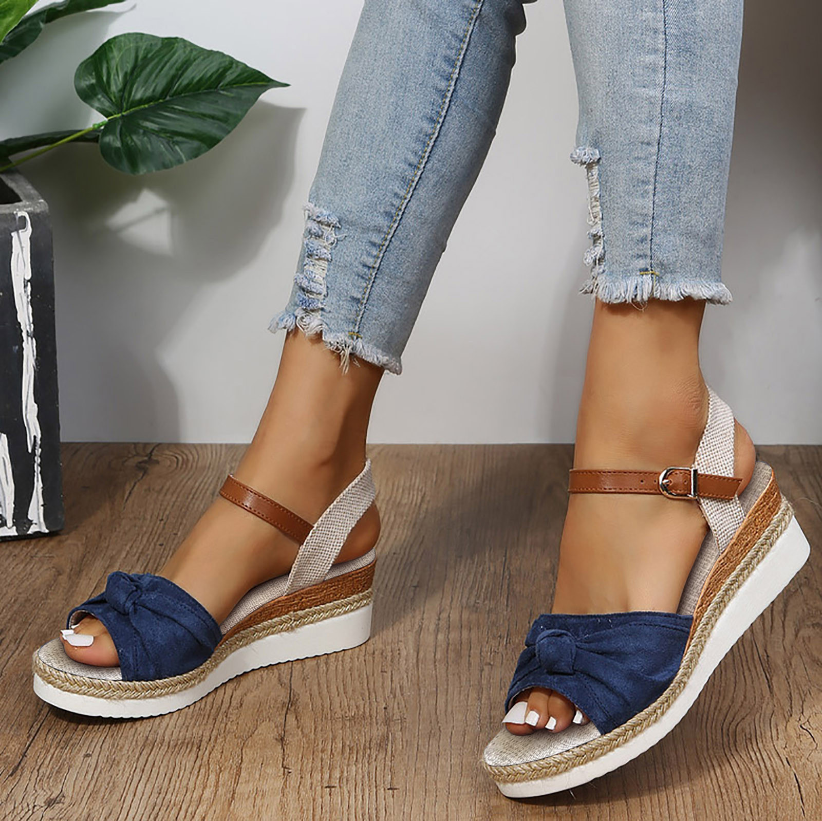 Espadrilles Wedge Sandals for Women Summer Peep Toe Non Slip Gladiator Shoes Woman Fashion Bowtie Platform Sandalias Mujer 2024