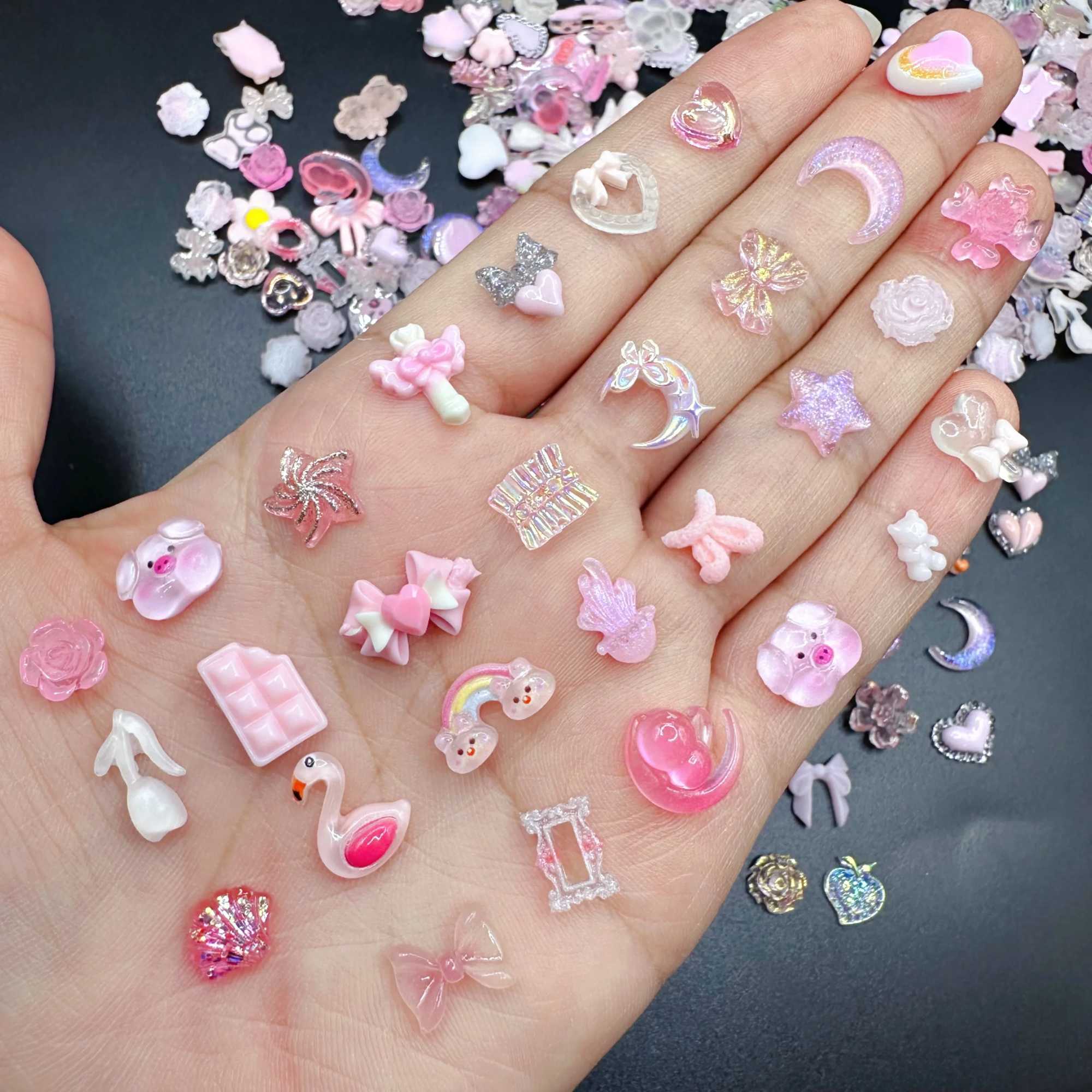 20 Mixed Shape Nail Art Charm Cute Bear Ribbon Flower Love Resin 3D Rhinestone Nail Decoration DIY Korean Handicraft Accessories W240829