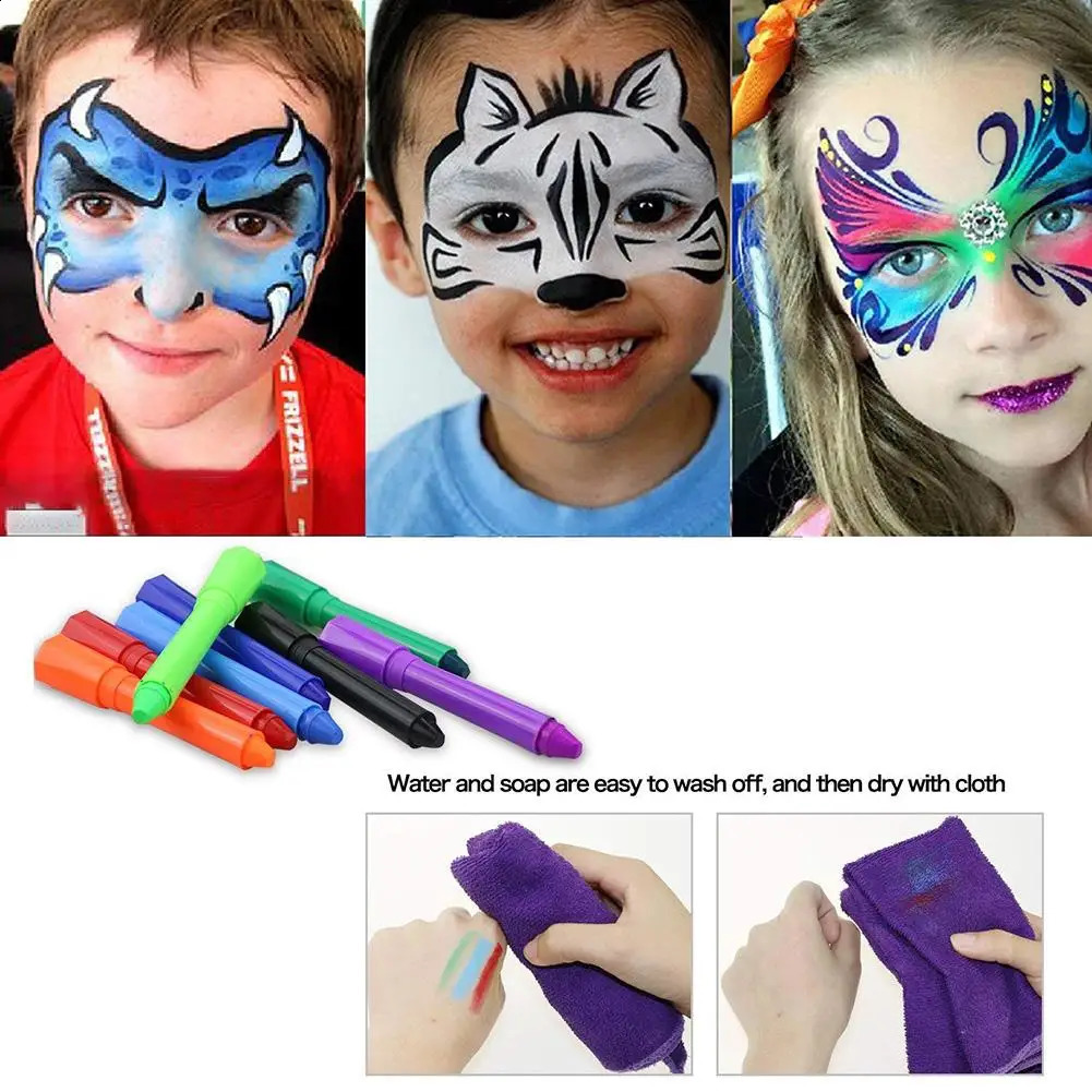 12 Color Childrens Painting Set Non Toxic Crayon Makeup Supplies Used for Party Halloween Carnival Fancy Dress 240829