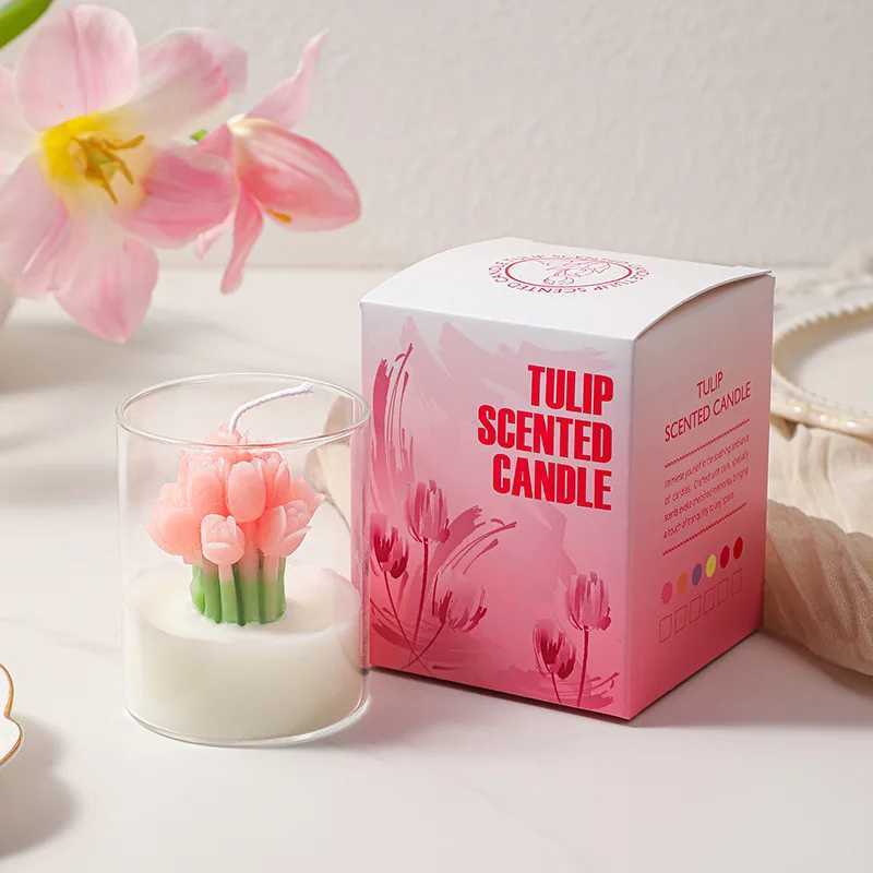 1 Piece Of Tulip Flower Scented Candle Exquisite And Beautiful Atmosphere Scented Candle Cup Suitable For Living RoomXJ240830