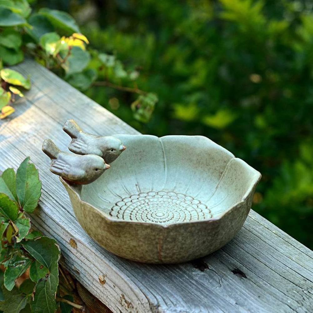 Ceramic Birdbath Bowl Bird Feeder Food Holder Container Bird Feeding Tray For Outdoor Garden Courtyard Decoration