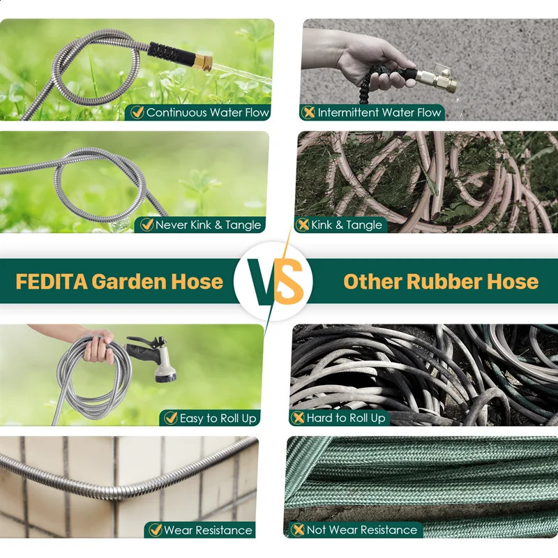 50-100 feet 304 stainless steel garden hose metal heavy-duty garden hose with nozzle outdoor flexible never twisted 240829