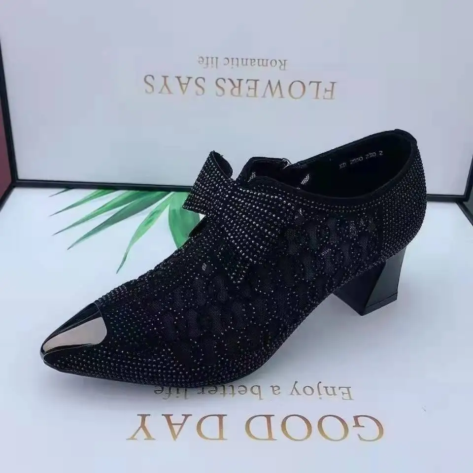 Hollow New Mesh 2023 New Summer Fashion Rhie Thick Heels Pointed Toe Zipper Sandals Designers Women's Shoes 31bd