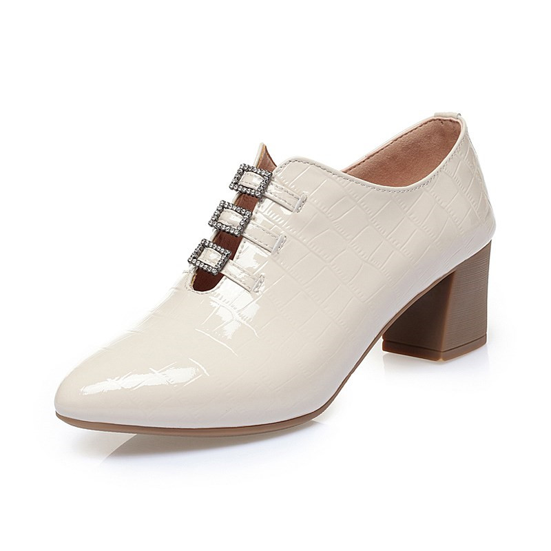 AIYUQ Women's Shoes Genuine Leather 2024 Autumn Square Toe Fashion Mid-heel Shiny Women's Shoes Fashion Single Shoes Women