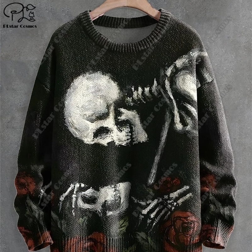 3D Printing Halloween Custom Series Horror Ghost Skull Witch Black Cat Pattern Ugly Sweater Street Casual Winter Sweater W-9 240829