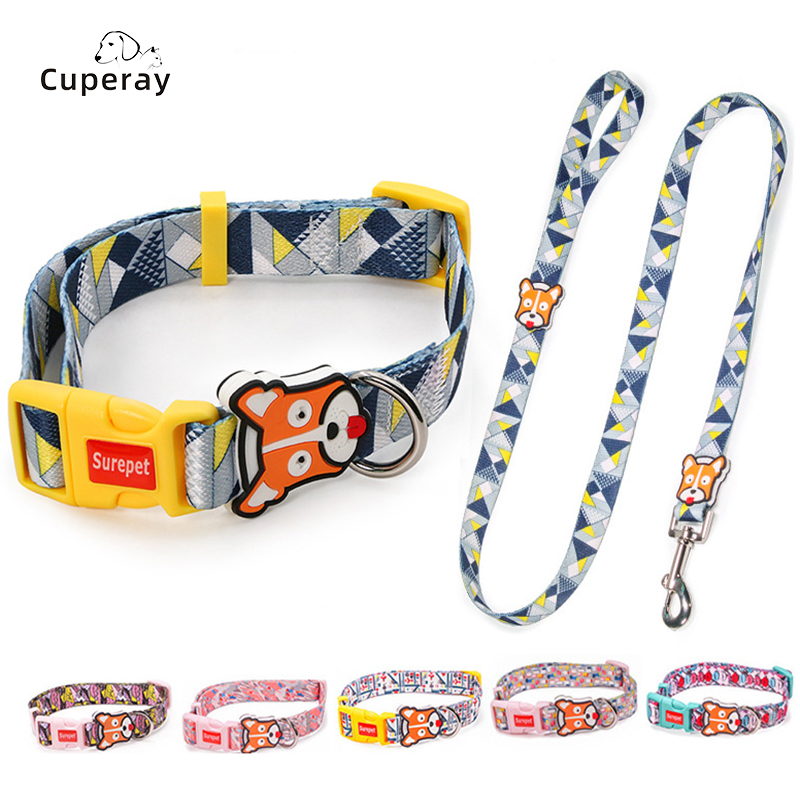Nylon Dog Collar Leash Small and Medium Dog Walking Leash Adjustable Colorful Dog Collar and Leash Set Pet Supplies Accessories