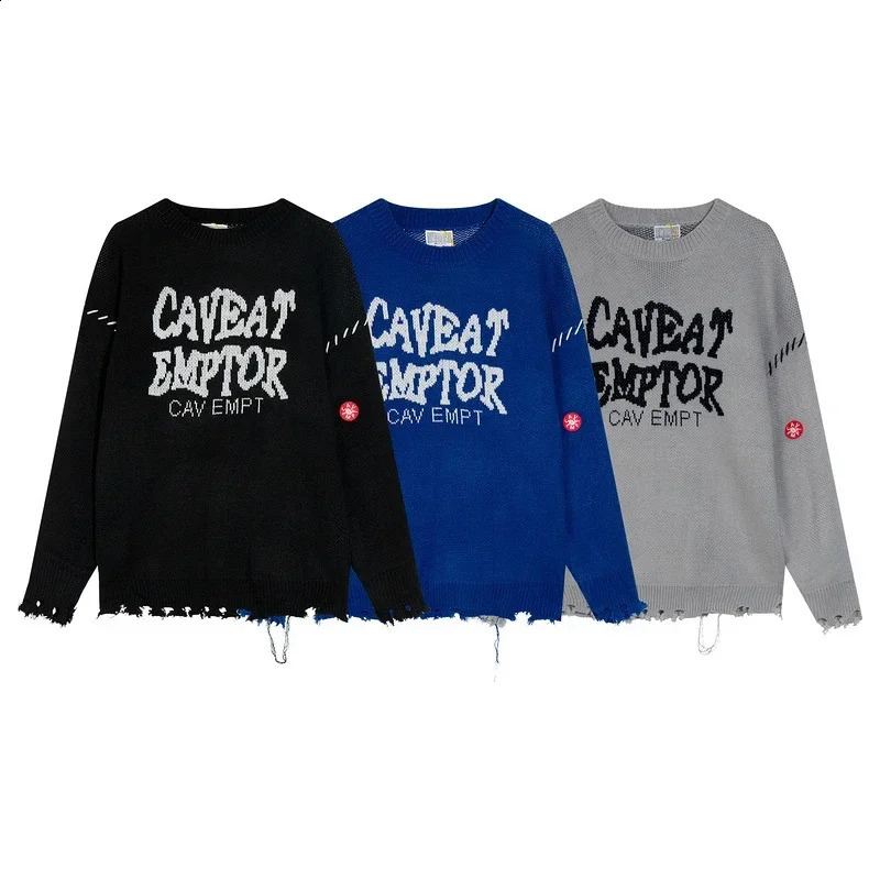 Winter eyelets damage sportswear letters loose sportswear for couples CAV EMPT mens knitted zippered sportswear 240829