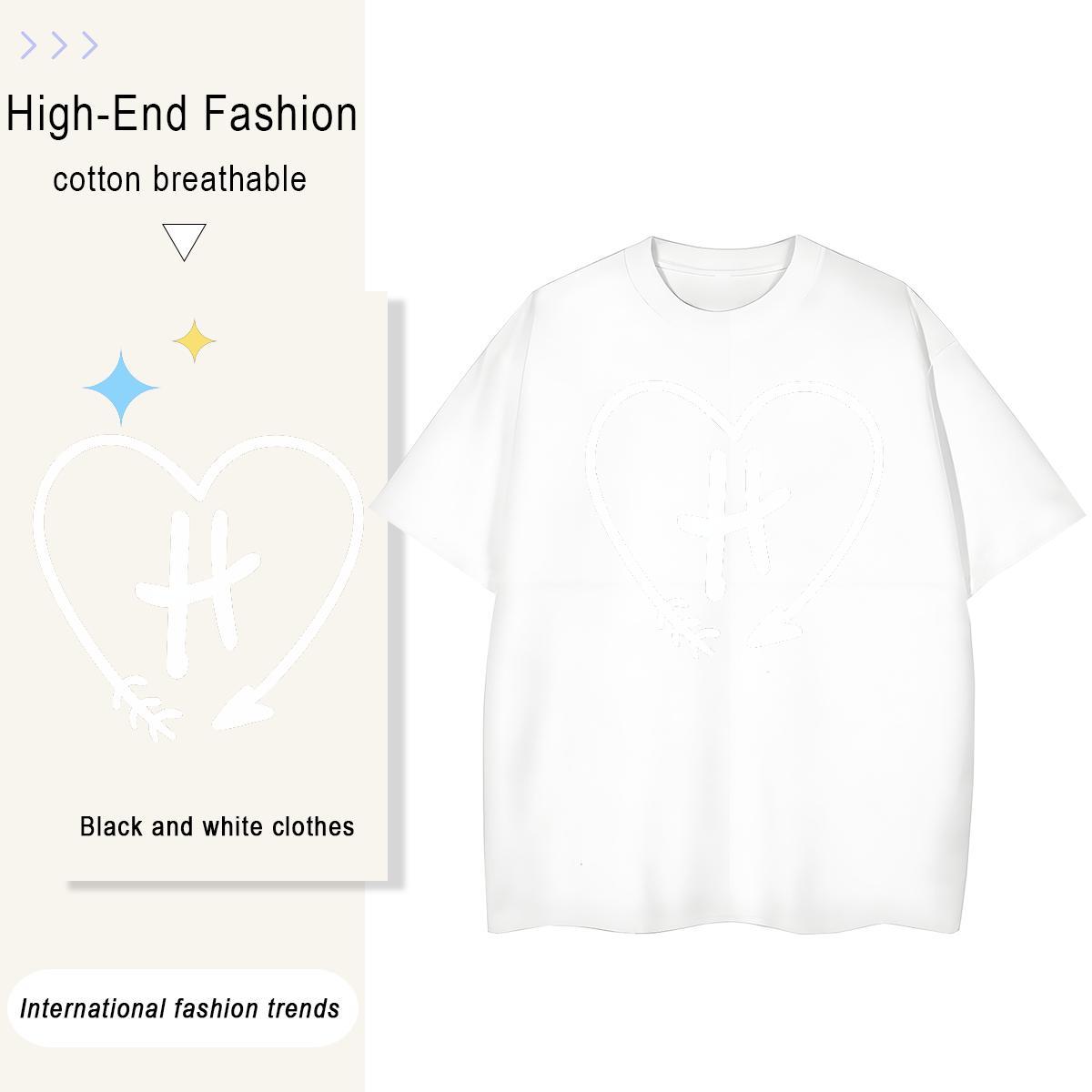 Loose Women Tees 230g Cotton heart Daily Wear T-Shirts for Women Breathable Crew Neck DIY Printed Clothes