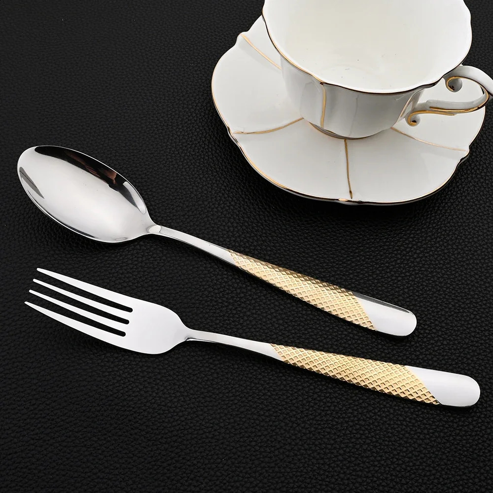 16Pcs Dinnerware Sliver Stainless Steel Cutlery Gold Plated Western Tableware Dinner Set Mirror Knife Fork Spoon Dishwasher Safe 240830