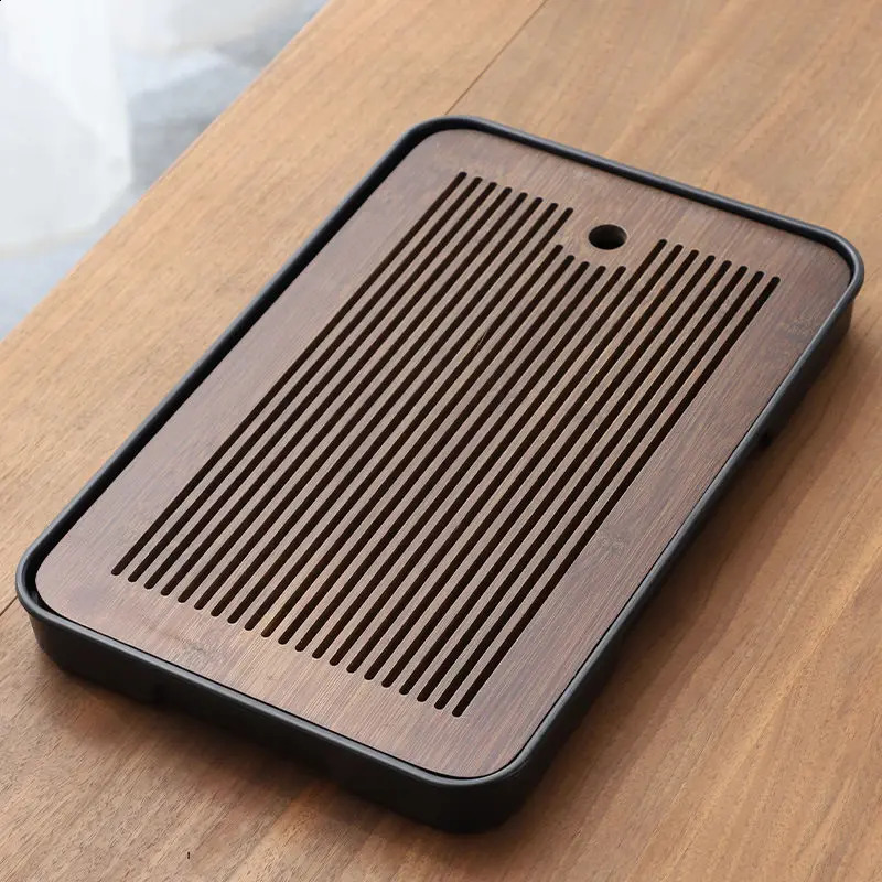 Wooden Tray for Tea Tray Office Small-scale Bamboo Japanese Drainage Gongfu Tea Set Board Rectangular Puer Supplies Style Black 240829 - view 3