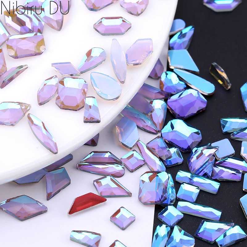 50/100 pieces of fluorescent aurora rhinestone nail art decoration mixed shape crystal drip nail accessories shiny nail decoration W240829
