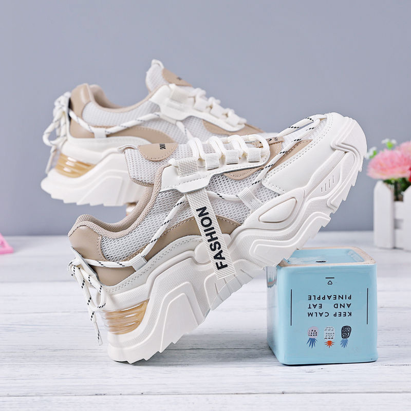 Women's breathable thick sole height increasing mesh casual sports shoes