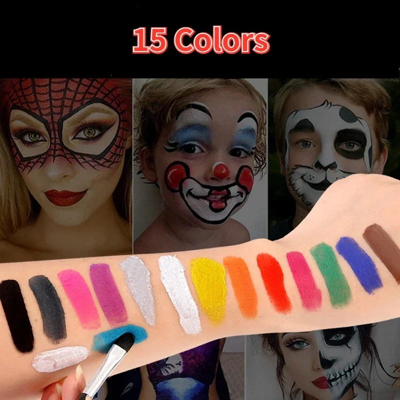 15 color painting kit body makeup non-toxic watercolor oil with brush used for Christmas and Halloween fancy carnival vitality parties 240829