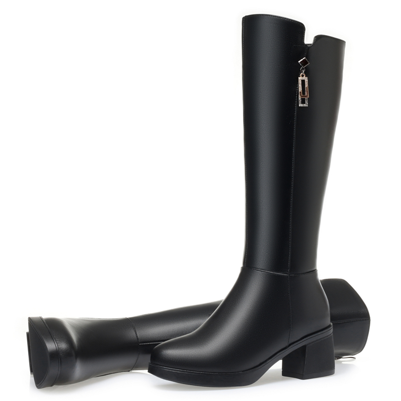 AIYUQI Women Winter Boots Genuine Leather 2024 New Wool Warm High Boots Women Mid Heel Fashion Female Rider Boots