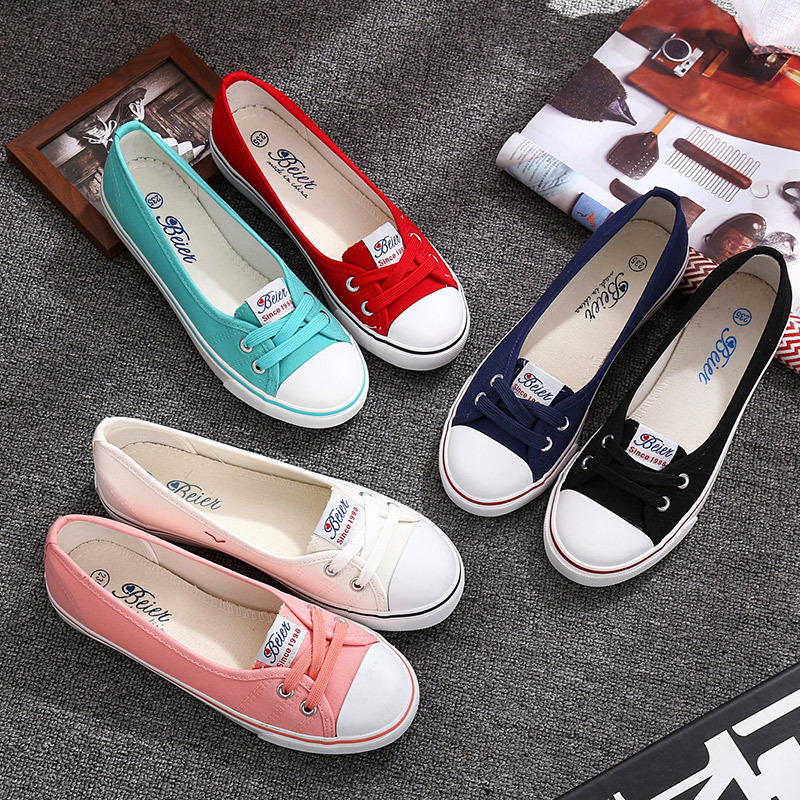 Youth Preppy Style Women Lady Summer Canvas Vulcanized Slip On Casual Shallow Flat atillas Plimsolls Lazy Shoes 698 2c98