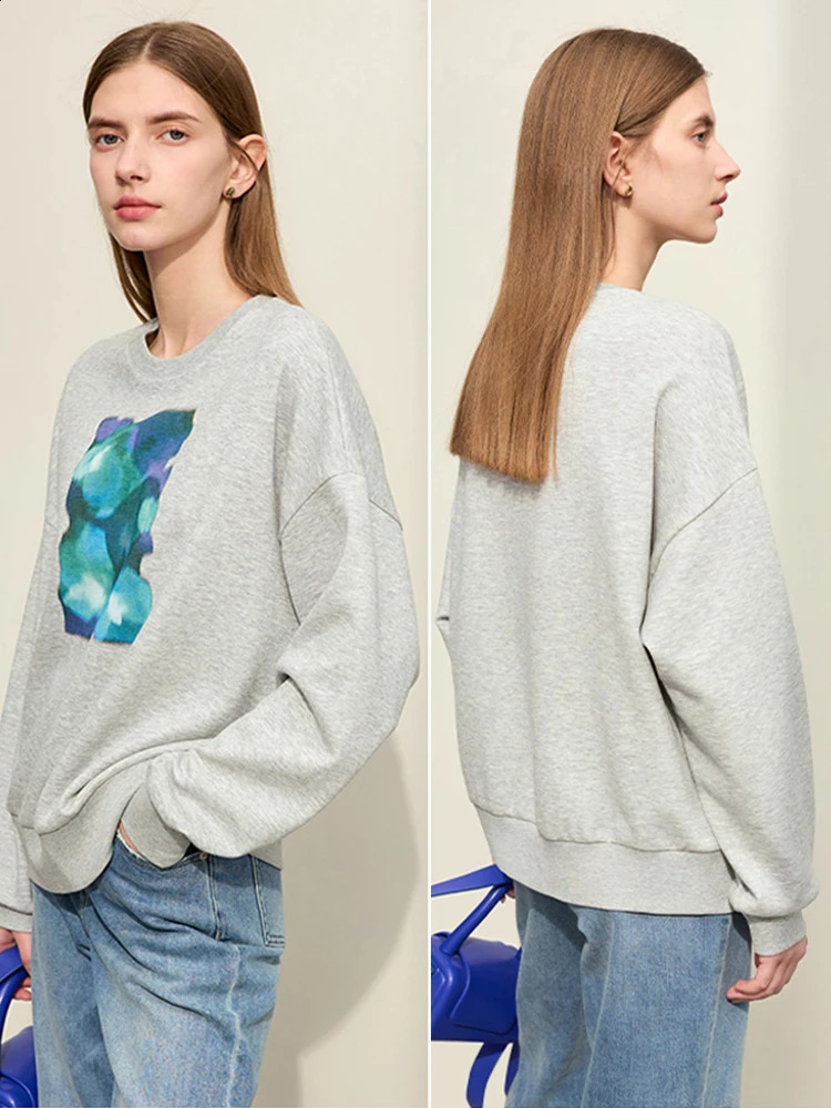 Amii Minimalism Womens Hoodie Spring Round Neck Abstract Phantom Print Loose Sleeves Streetwear Top 12441038 240827