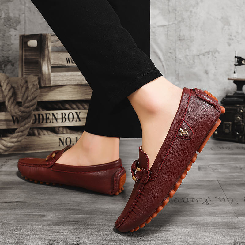 YRZL Loafers for Men Casual Leather Shoes Mens Loafers Moccasins Breathable Slip on Wine Red Big Size 48 Driving Shoes for Men
