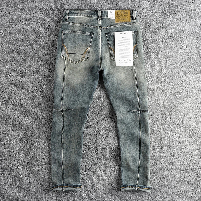 Retro to vintage washed jeans mens 3D cut small straight version young retro full matching pants 240829