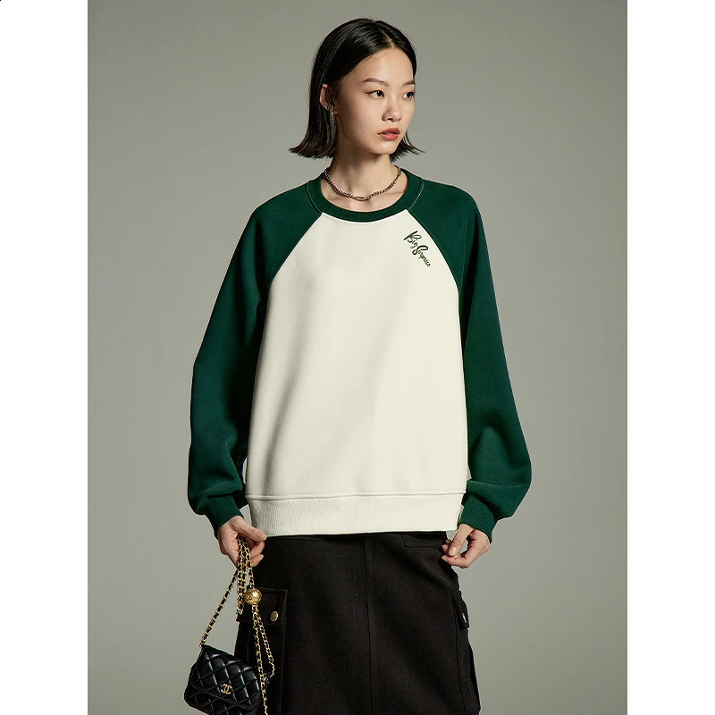 Toyouth Womens Sportswear Winter Comparison Raglan Sleeves Round Neck Loose Hoodie Letter Printing Casual Basic Simple Zipper 240827