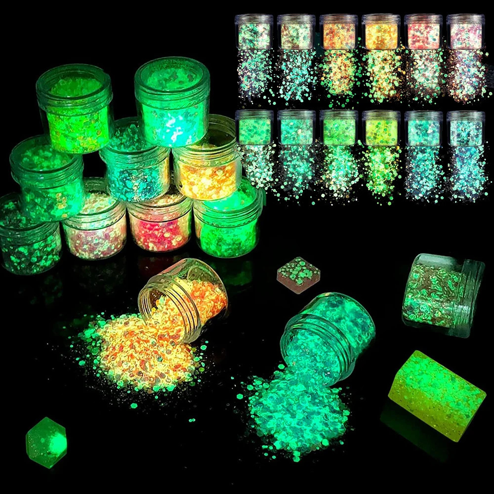 15 colors -20g luminous short and chubby nail art flash mixed with ultra-fine powder iris hexagonal ultraviolet glitter 240829