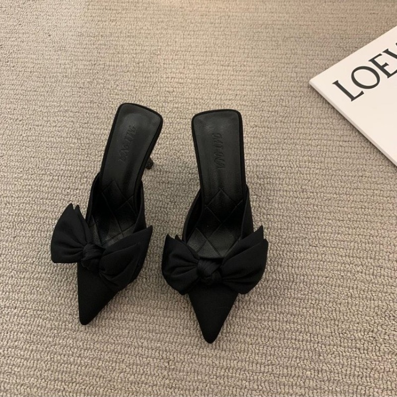 2024 Fashion Women Stiletto New Sexy High Heels Bowknot Slippers Flip ps Pointed Toe Slides Party Shoes Woman G308 0df2