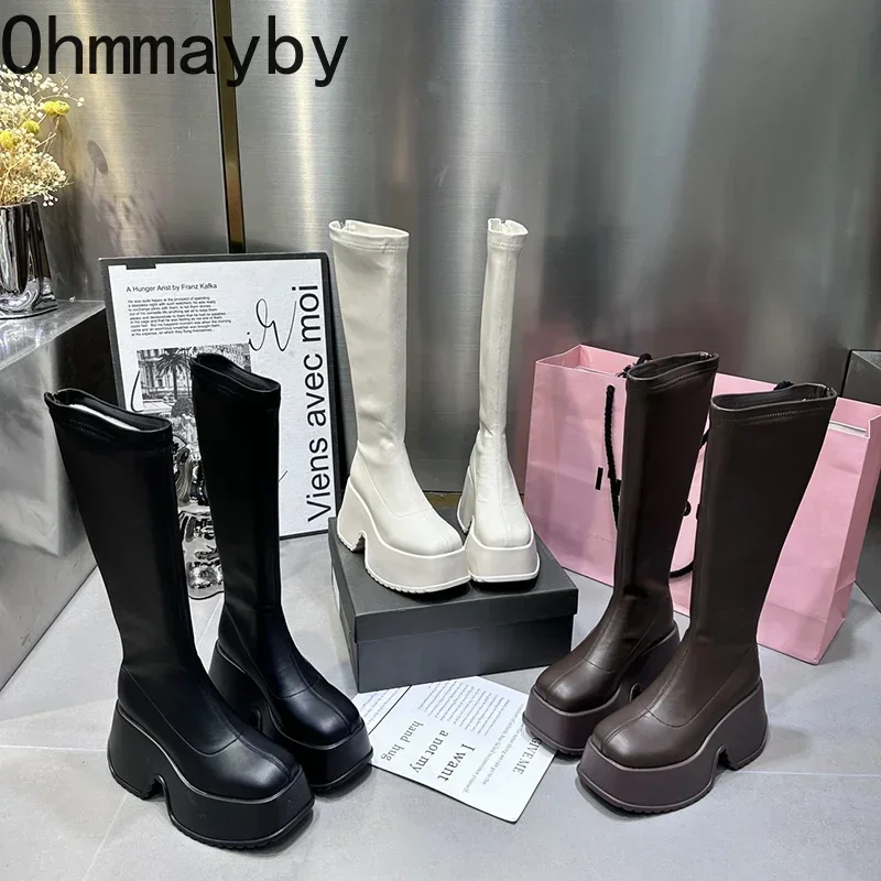 Chunky Winter Women Long Fashion Zippers Ladies Elegant Knee High Boots Platform Thick Bottom Women's Short Plush Footwear 5d45 's