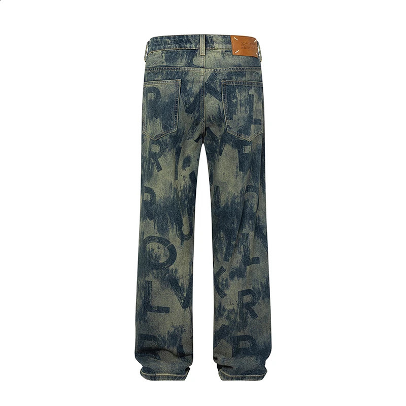 Y2K mens jeans with letter print straight leg denim pants wide leg loose fitting mens clothing 240829