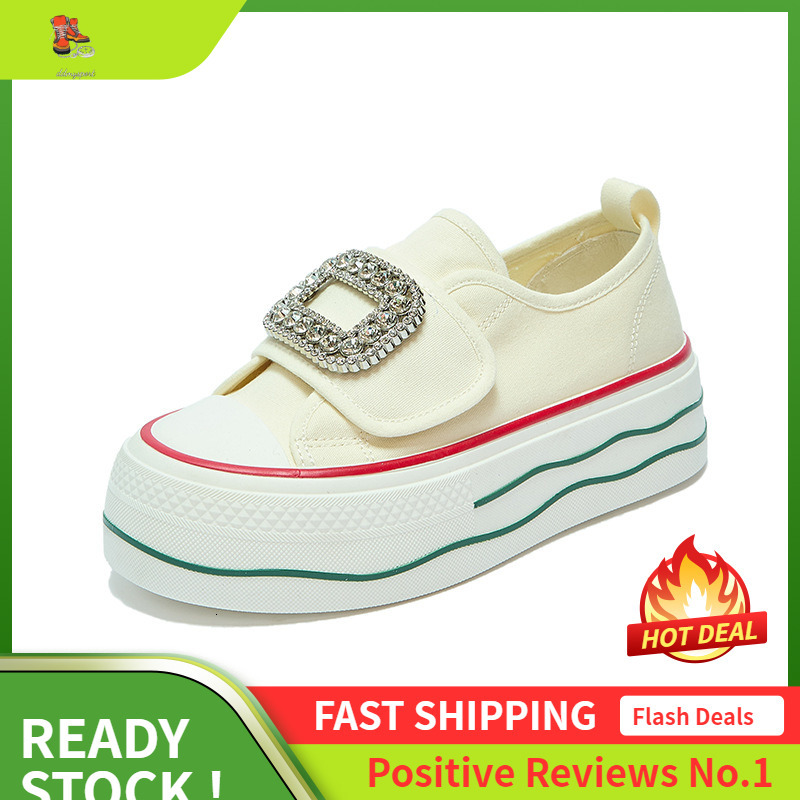 Ddmysports Autumn Canvas New Korean Edition Ins White Shoes Female Students Thick Bottom Eight Increase Leisure Street Shot BR OUTDOOR