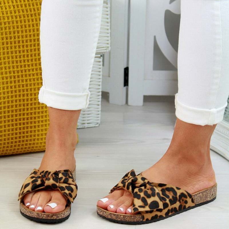 Women's 2022 Summer Platform Retro Sandals Woman Fashion Bow Leopard Beach Slippers Women Plus Size