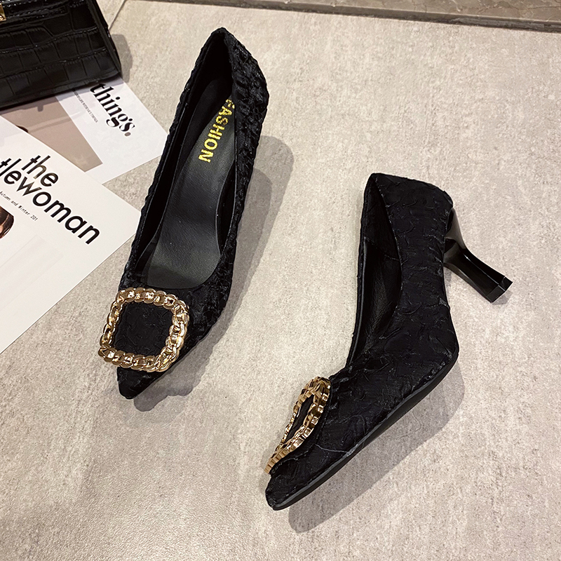 for 2024 New Pointed Toe Women's Sandals Simple and Elegant New Metal Button Dress Shoes High Quality Sier Heels Women