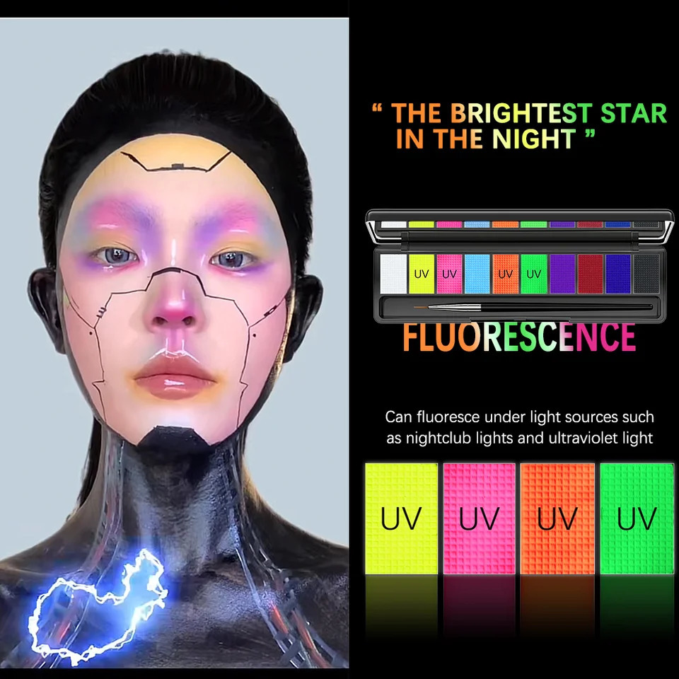 Luminous Painting Eyeshadow for Ai Robot Makeup Body eye shadow Halloween Party Makeup eyeliner Science Fiction Film 240829